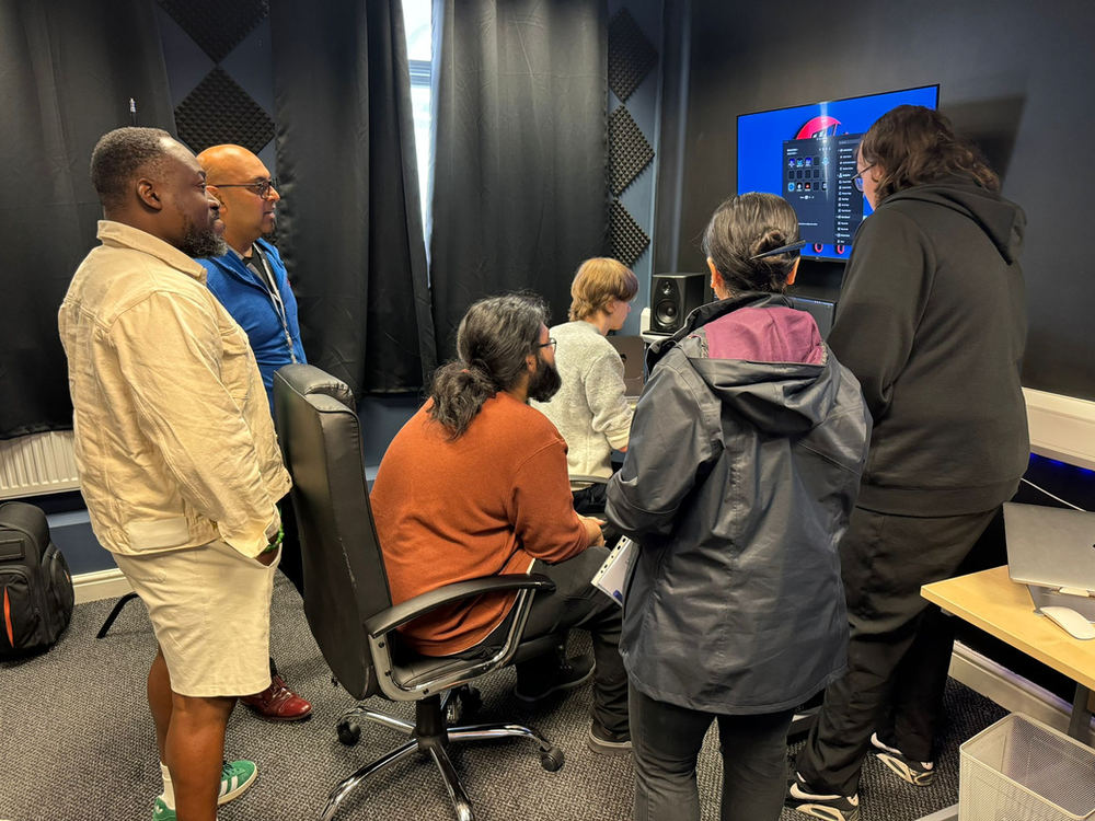 Students recording in the studio during their placement